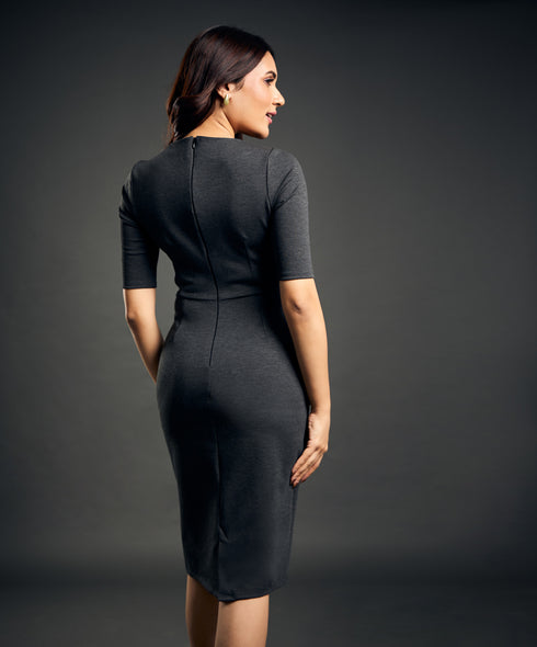 Ponte Half Sleeve Bodycon Grey Dress